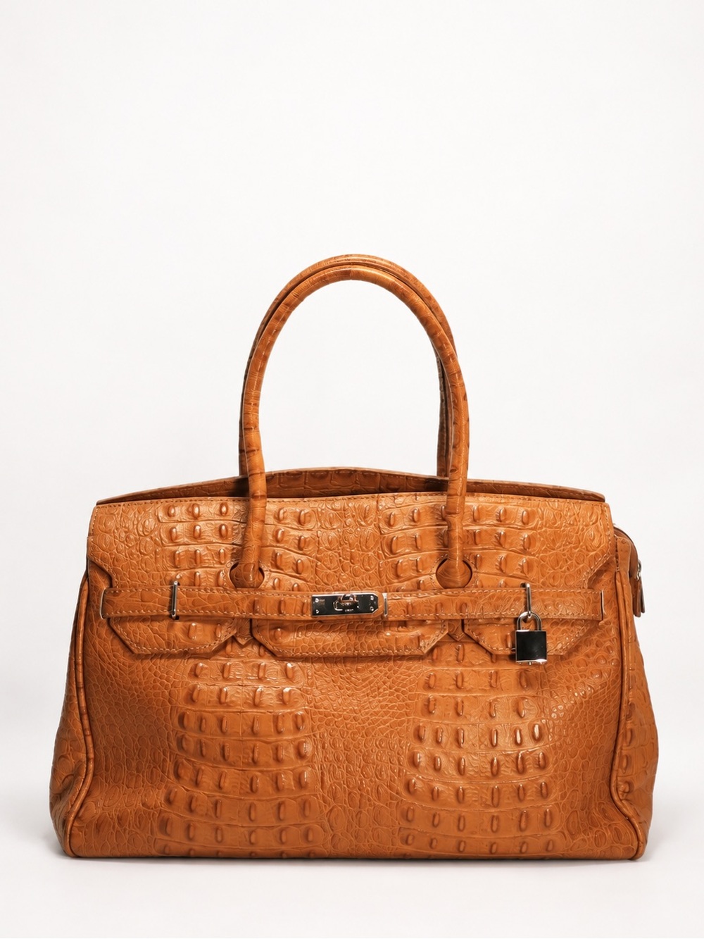 Cognac Croc-Embossed Leather Satchel – Women’s Handbag